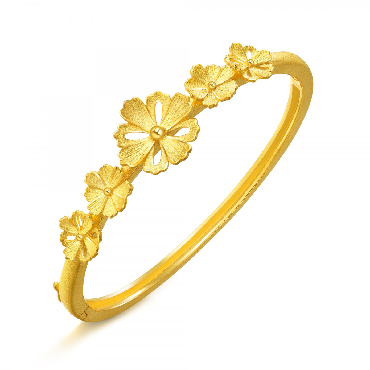 周生生足金饰品黄金婚嫁手镯格桑花结婚金镯子女款