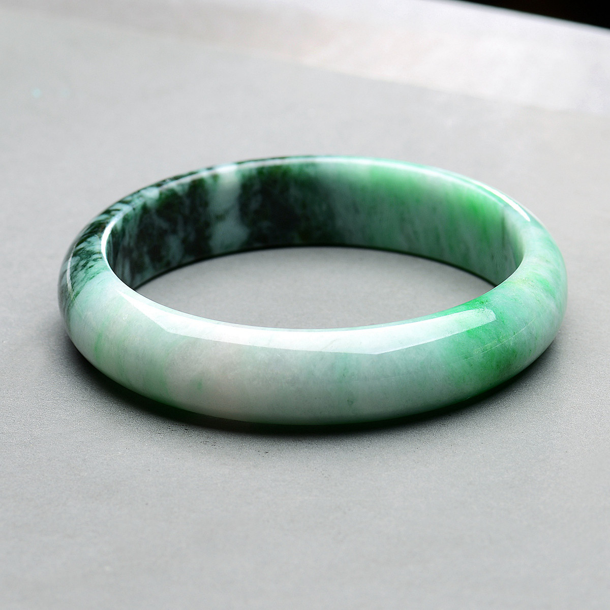 天然a货翡翠优质花青种飘彩正装手镯