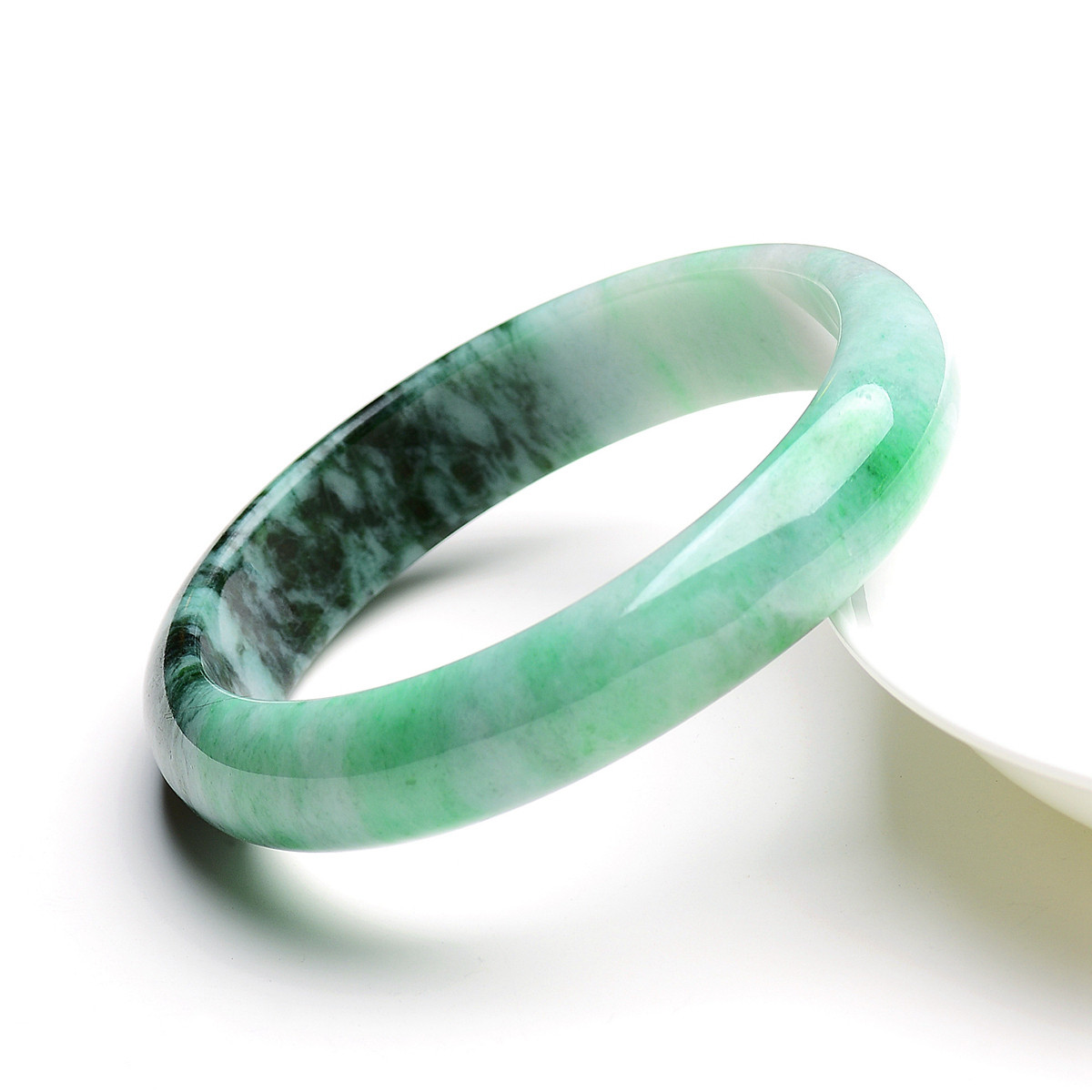 天然a货翡翠优质花青种飘彩正装手镯