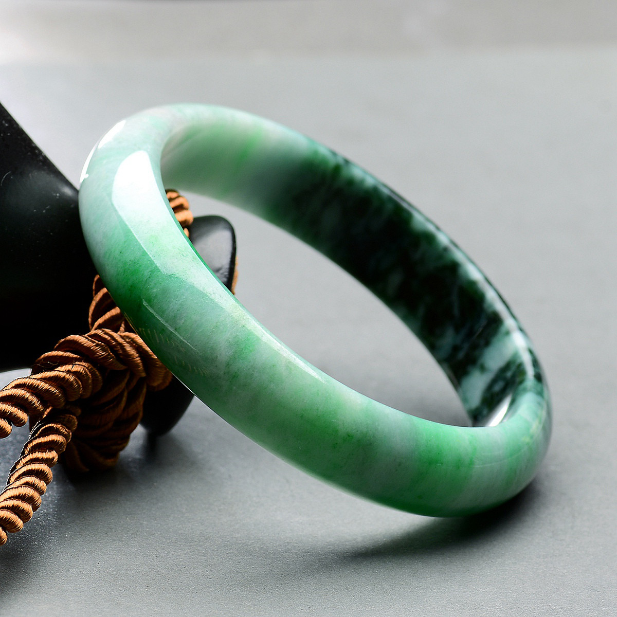 天然a货翡翠优质花青种飘彩正装手镯