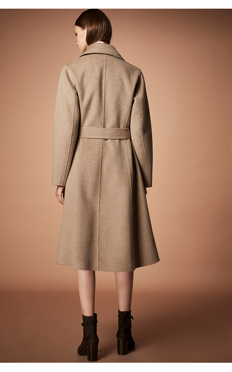 100%奢华水波纹羊绒 全手工打造系带女式羊绒大衣雅格狮丹