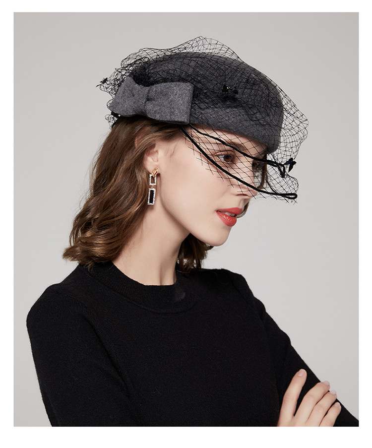 羊毛黑纱贝雷帽空姐帽子复古优雅时尚礼帽