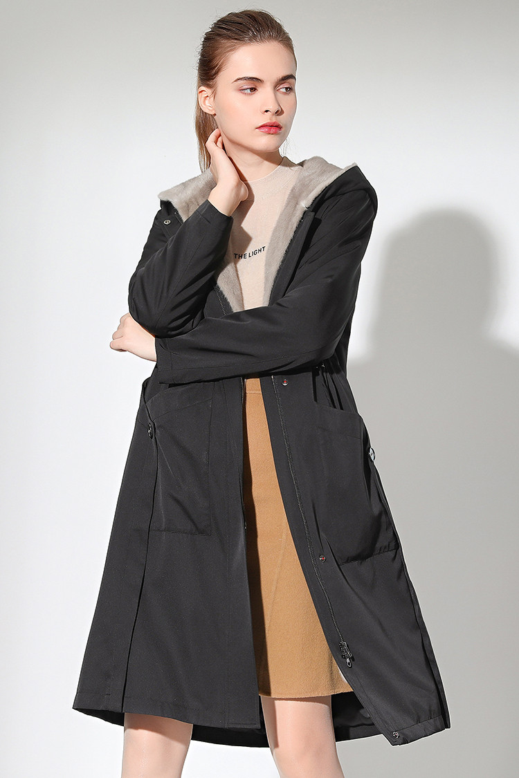 今典奢华水貂毛领连帽可脱卸水貂毛整貂内胆派克服女式皮草外套