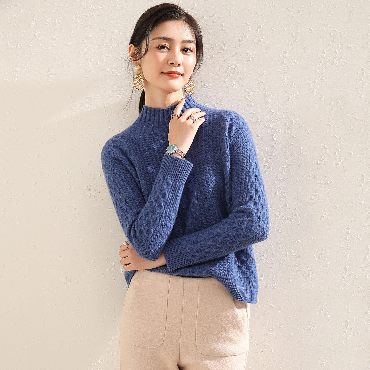 【加厚纯羊毛衫】秋冬新款半高领高支澳毛打底毛衣100%羊毛衫女