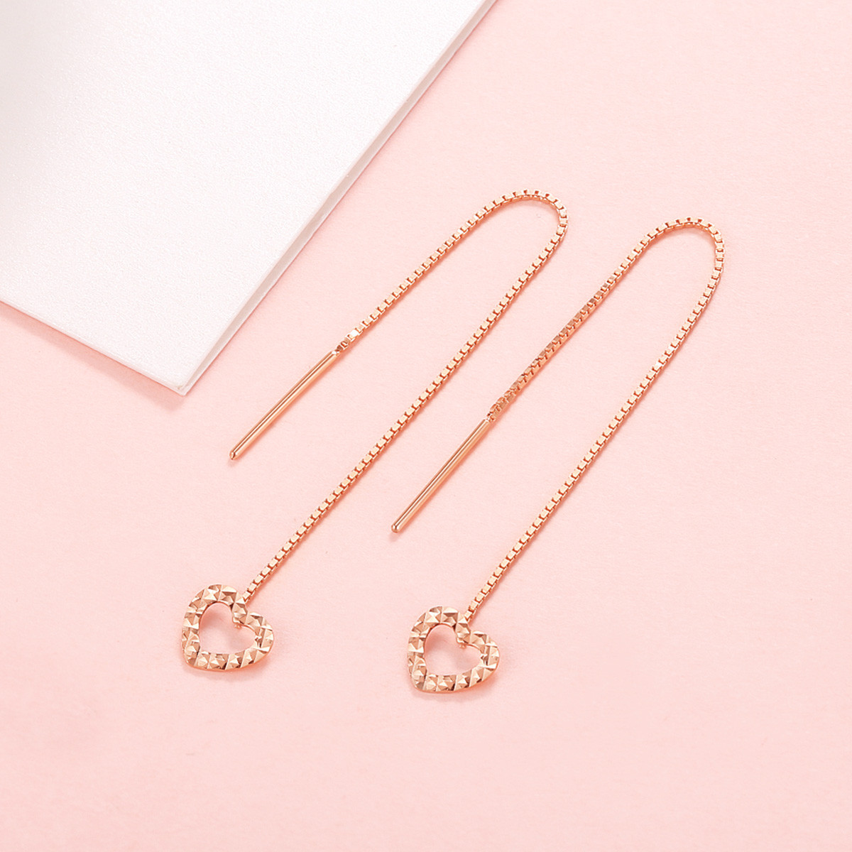 黛慕妮黛慕妮 彩金玫瑰金爱心k金耳饰流苏18k金耳