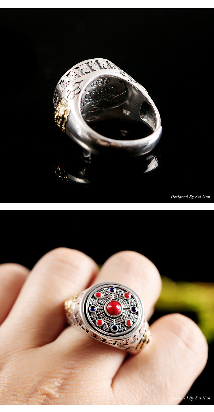 穗南990足银戒指乾坤八卦戒指个性霸气戒指男款指环八卦可旋转