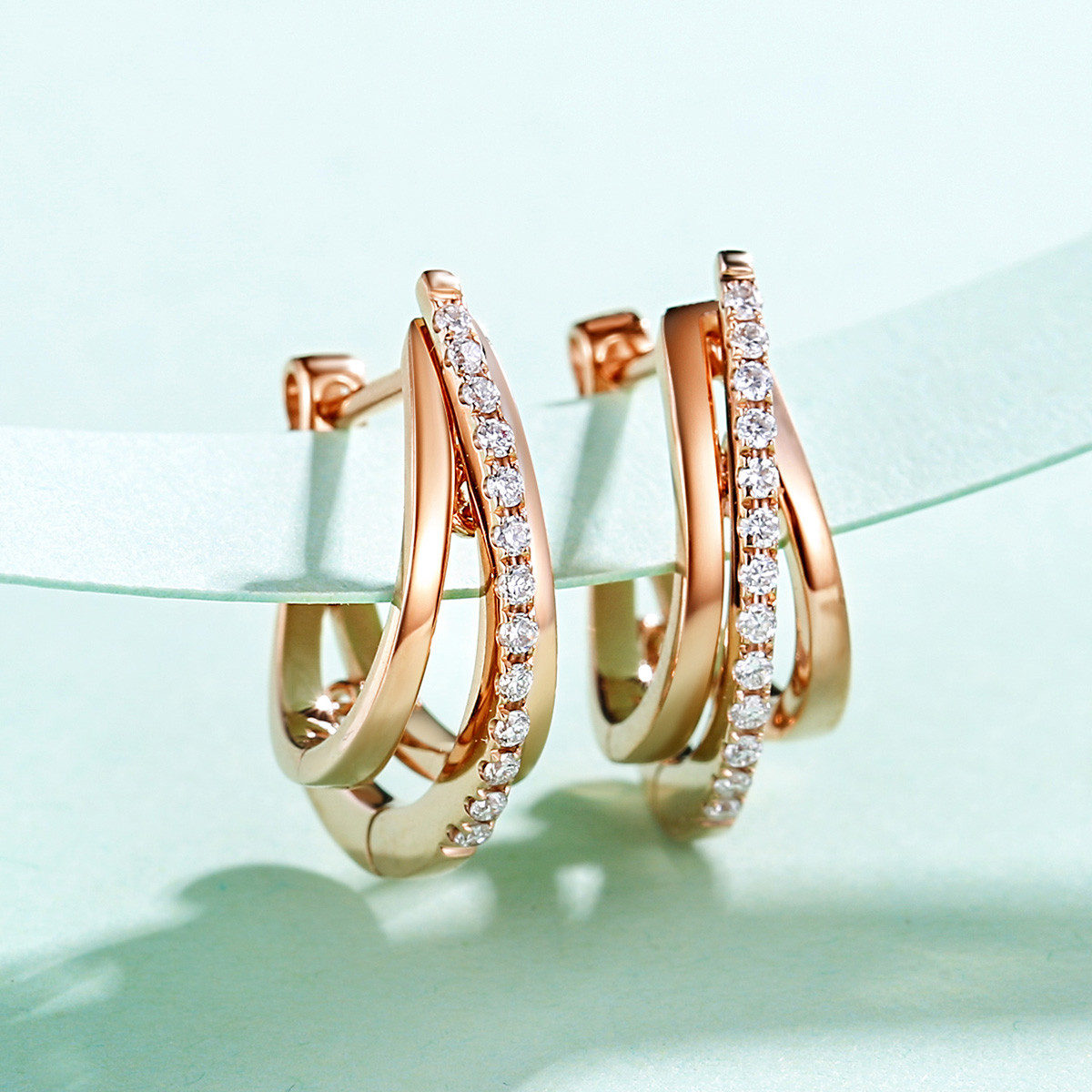 喜钻18k金钻石耳钉星轨系列k金耳钉钻石耳饰/钻石耳钉