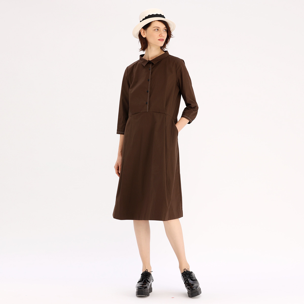 希色myscissors春季七分袖收腰中长连衣裙