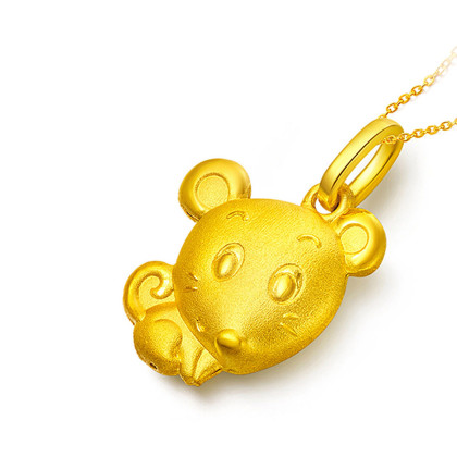 周大福 十二生肖鼠机灵鼠足金黄金吊坠/男女款