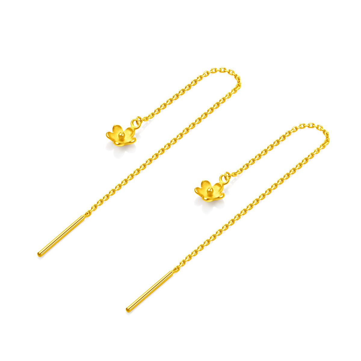 周大福 小清新花朵足金黄金耳钉耳线