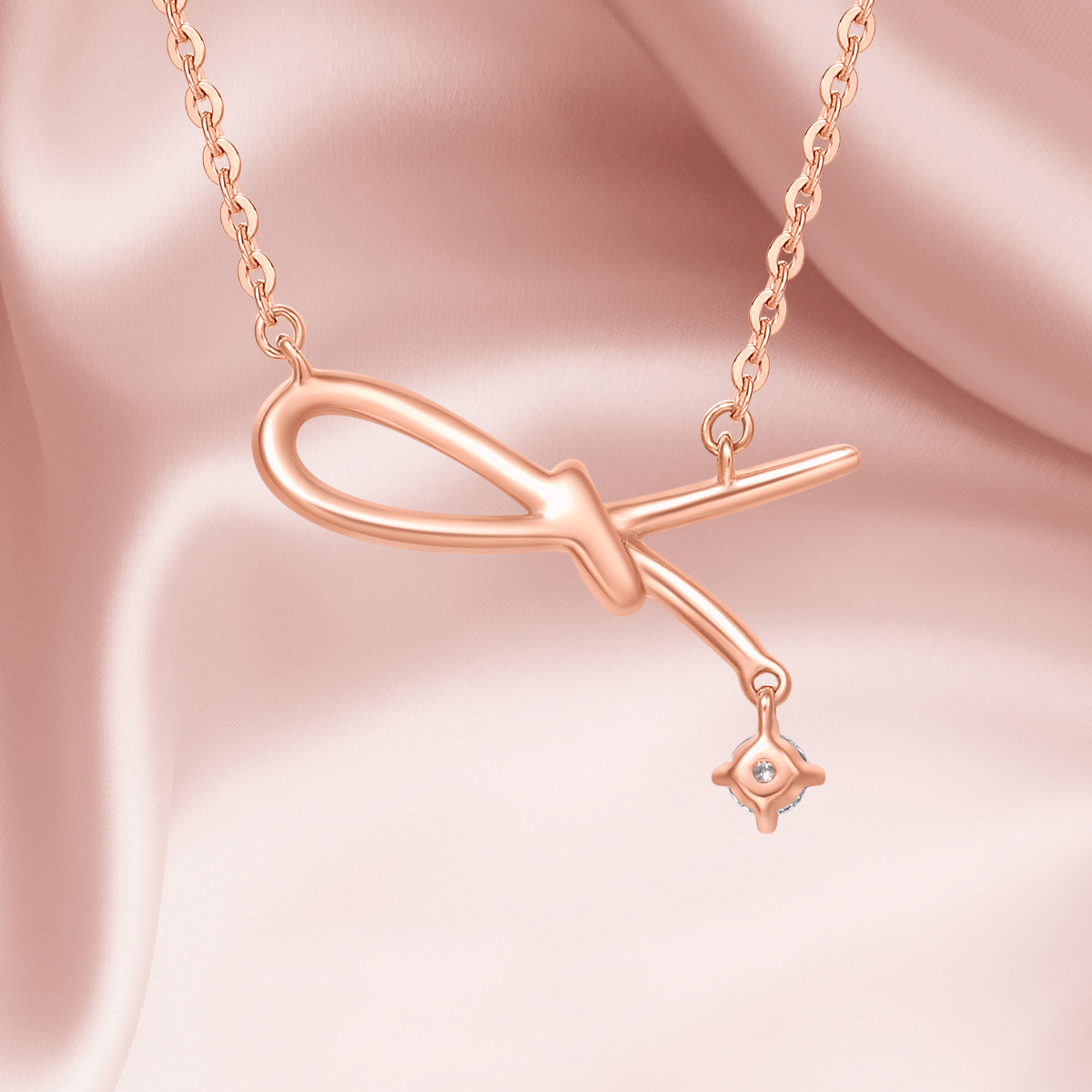 周大福 y时代简约18k金钻石项链套链女士吊坠