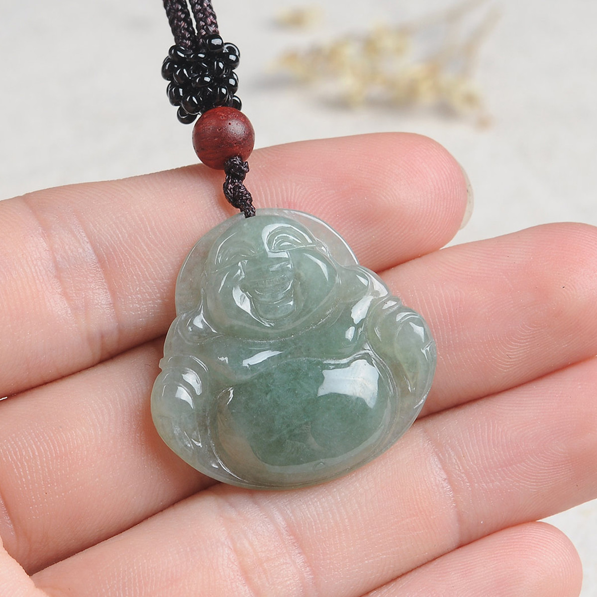 a货翡翠油青糯种大肚佛笑佛玉吊坠 佛公玉坠 玉挂件附证书