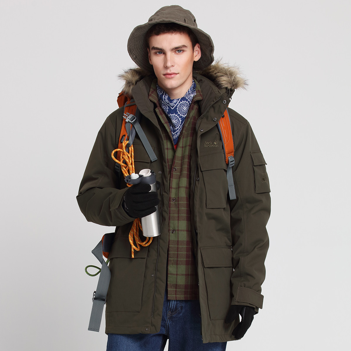 狼爪秋冬户外防风保暖中长款男款夹棉服