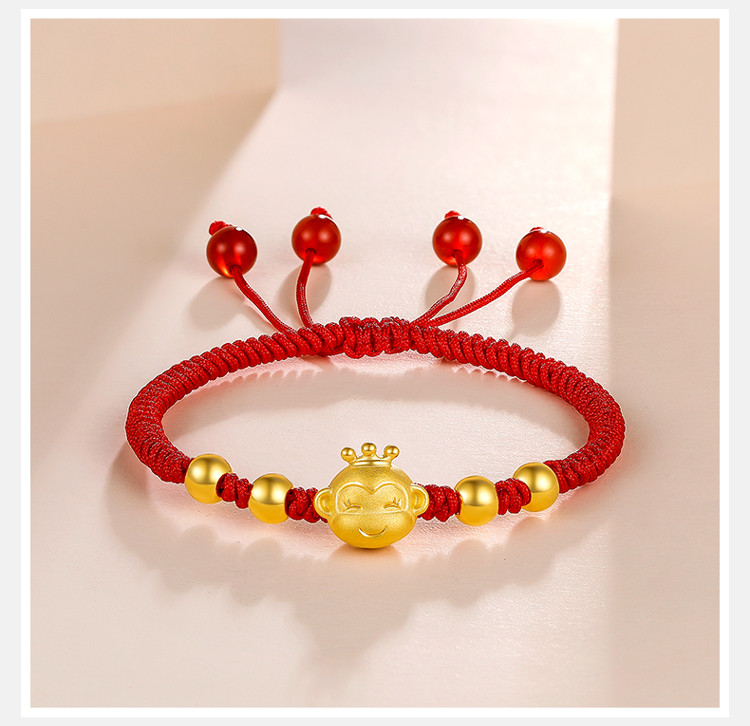 3d硬金萌趣小猴子足金串珠女士黄金手链手串