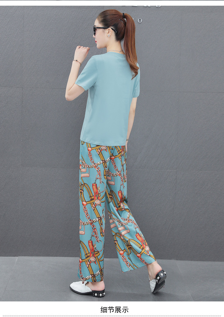 女式套装运动衣服 夏款上新 女款运动休闲时尚印花圆领两件套