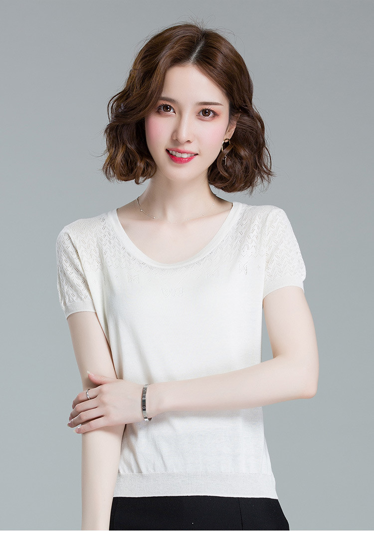 冰丝针织衫女夏装新款桑蚕丝宽松短袖t恤女纯色真丝上衣