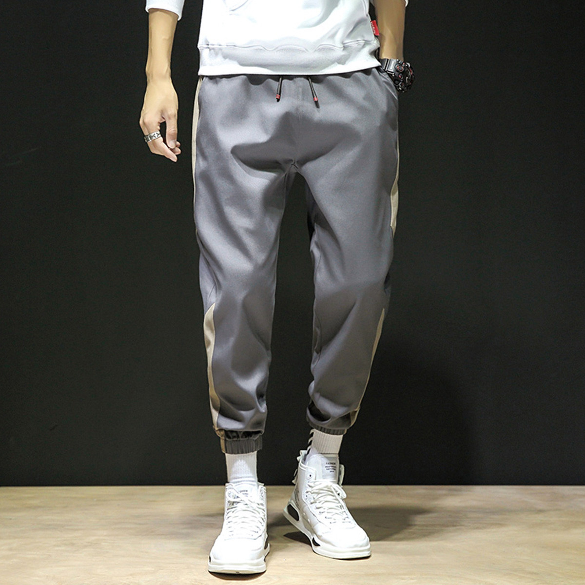潮流百搭哈伦裤男士韩版时尚街头百搭宽松拼接哈伦裤男式休闲裤