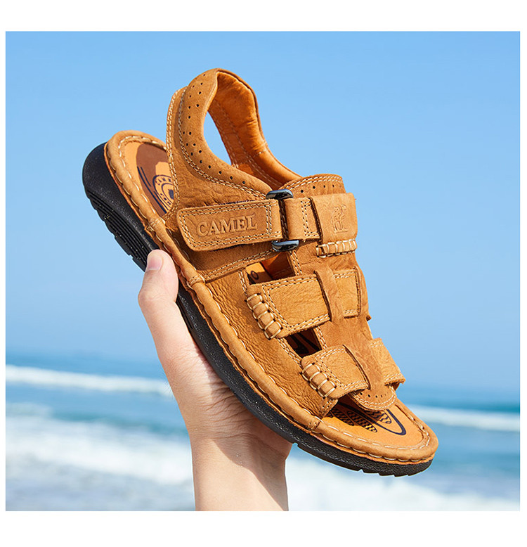 骆驼男式凉鞋夏季新款舒适厚底时尚凉拖真皮休闲户外沙滩凉鞋