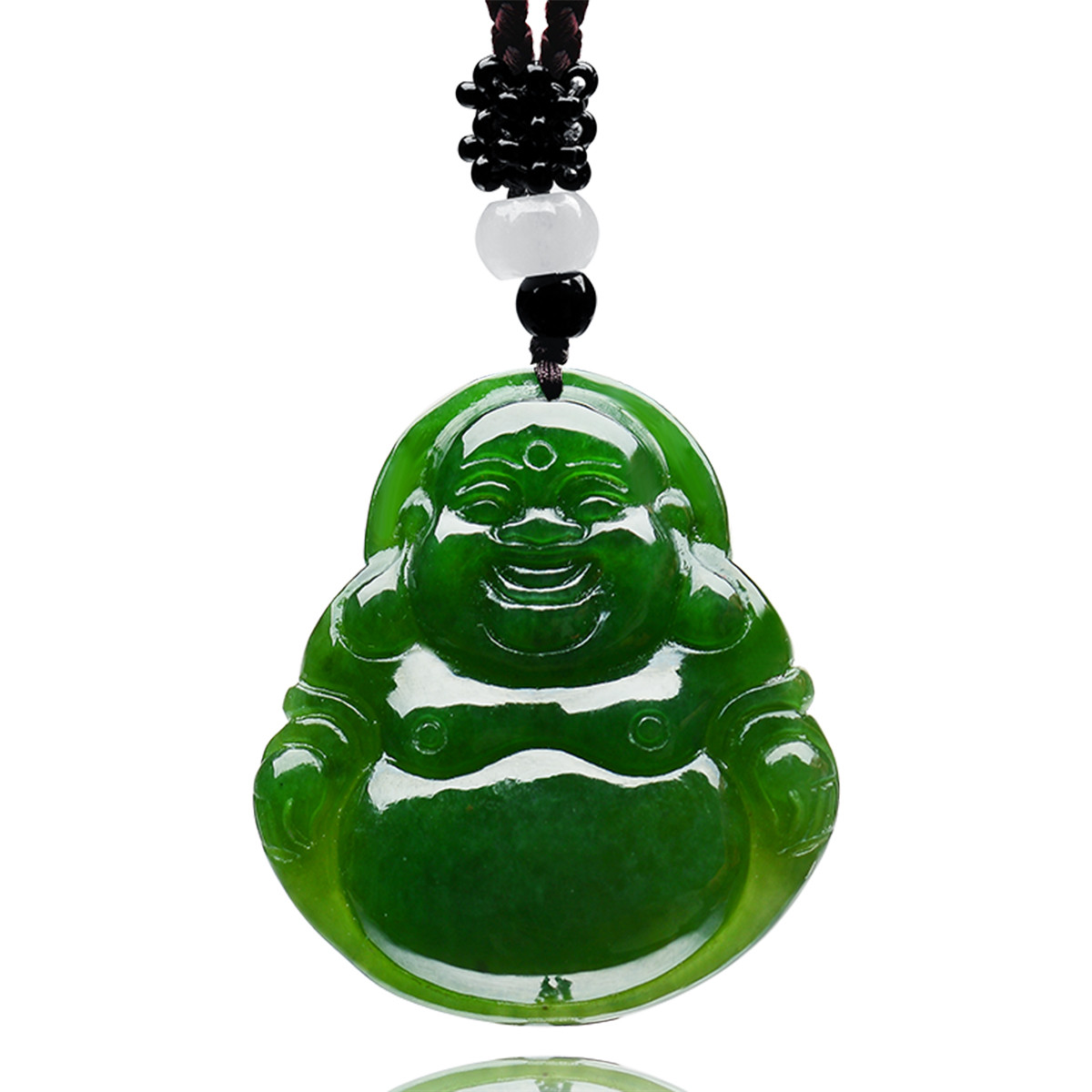 菠菜绿老料温润细腻天然和田碧玉佛公吊坠