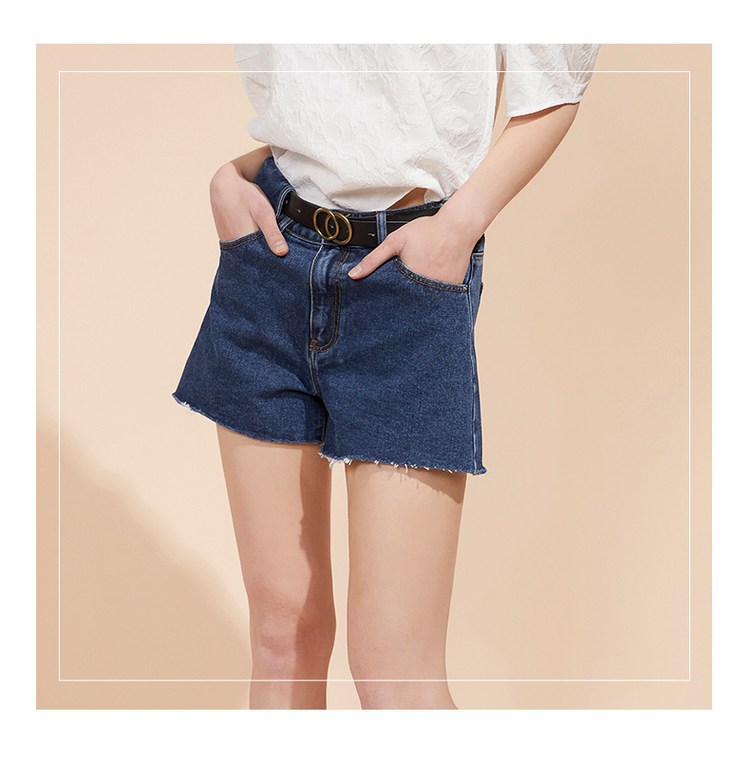 牛仔短裤女夏季带腰带设计感百搭显瘦毛边女式牛仔短裤子