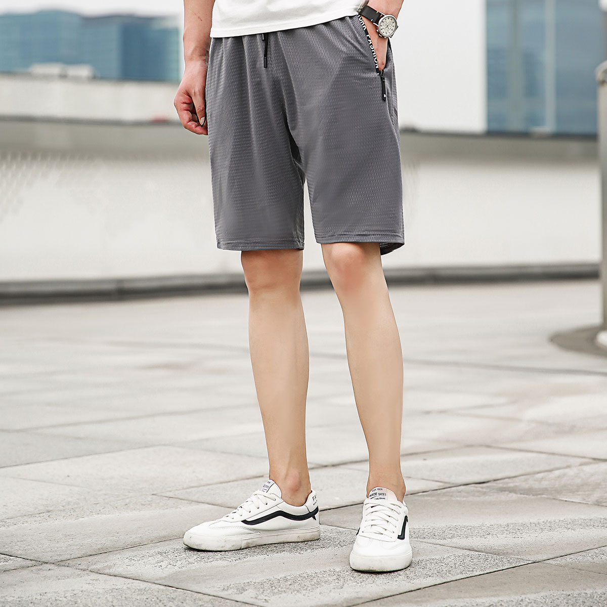 夏季冰丝运动短裤男士休闲五分裤新品薄款网眼透气男宽松中裤