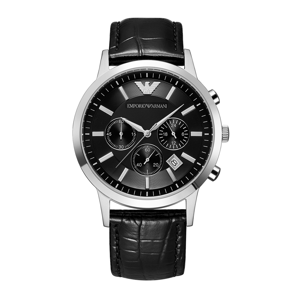 阿玛尼男表 日历窗格三眼表盘皮带男表 腕表石英表ar2447