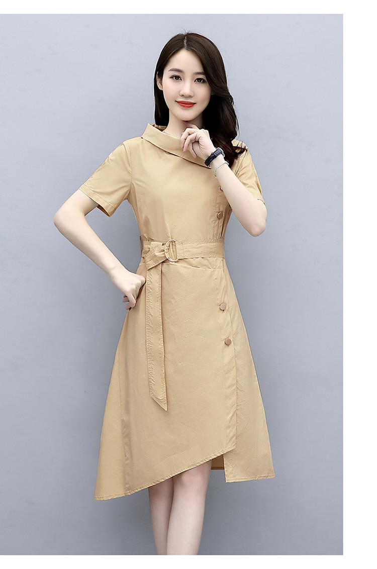 2020年新款连衣裙女夏季收腰显瘦气质女神范短袖开襟裙子
