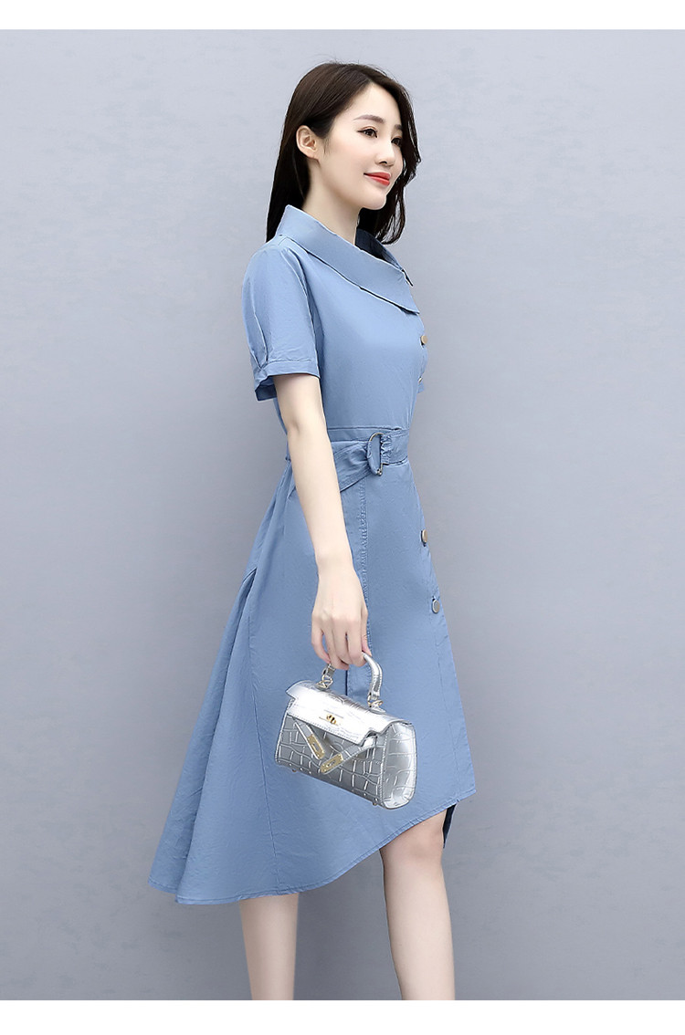 2020年新款连衣裙女夏季收腰显瘦气质女神范短袖开襟裙子