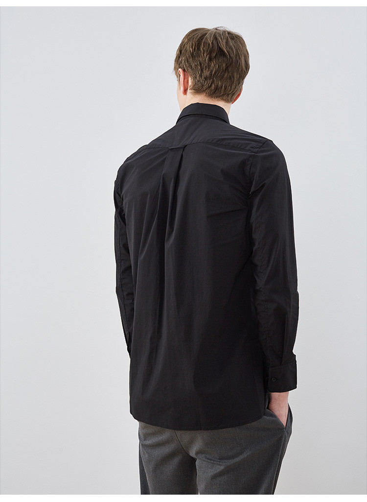 gt男装春夏秋简约时尚开叉后背工字褶青年男士长袖衬衫