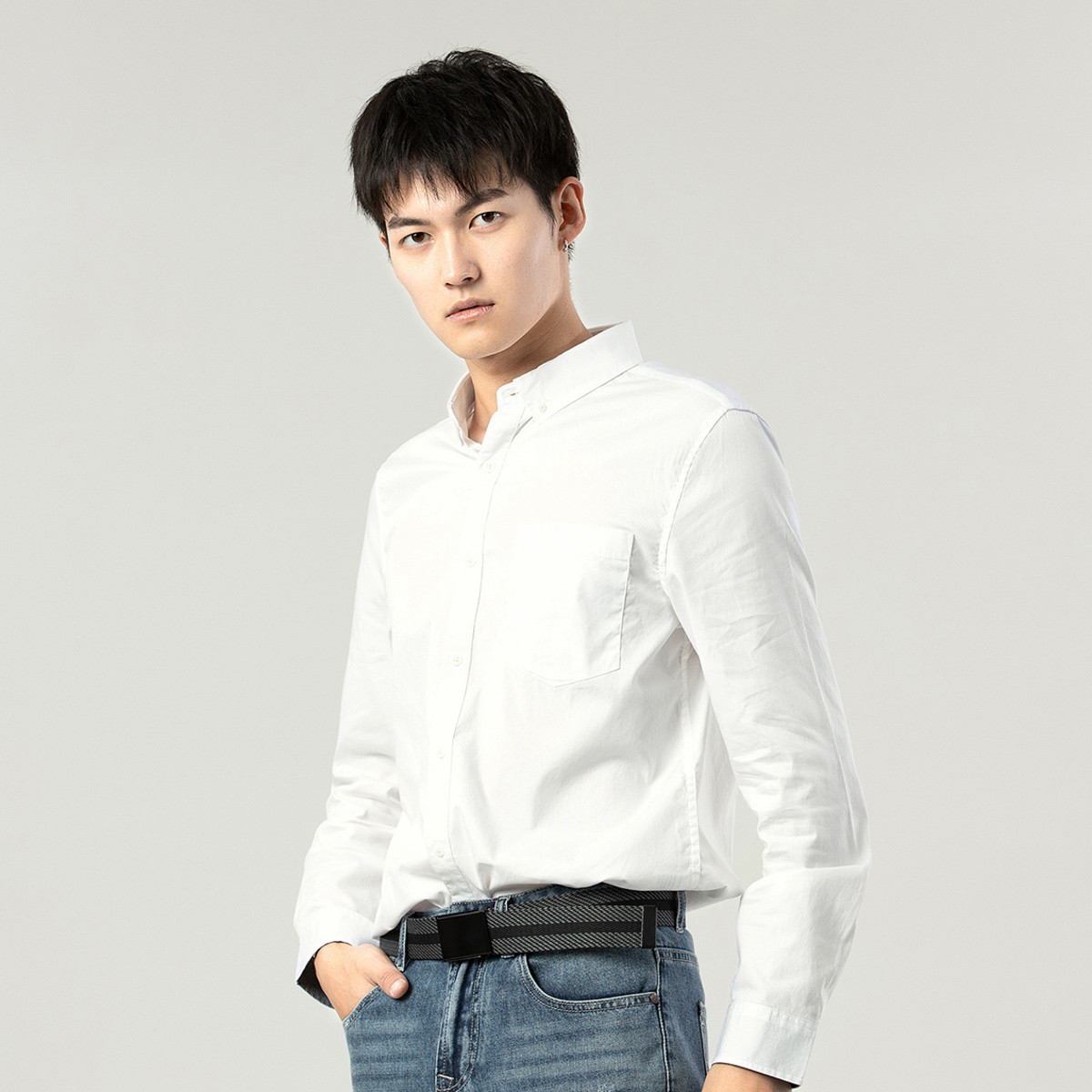 2020秋季新品 时尚休闲舒适纯棉牛津纺长袖衬衫男