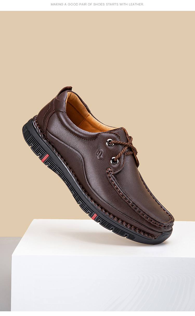 新款男士休闲鞋【头层牛皮】缓震软底系带男皮鞋