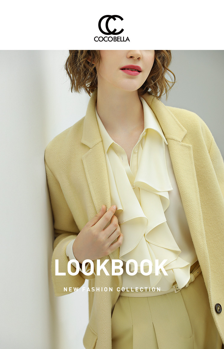 香草黄手工双面羊毛短款大衣女休闲毛呢外套ct1226