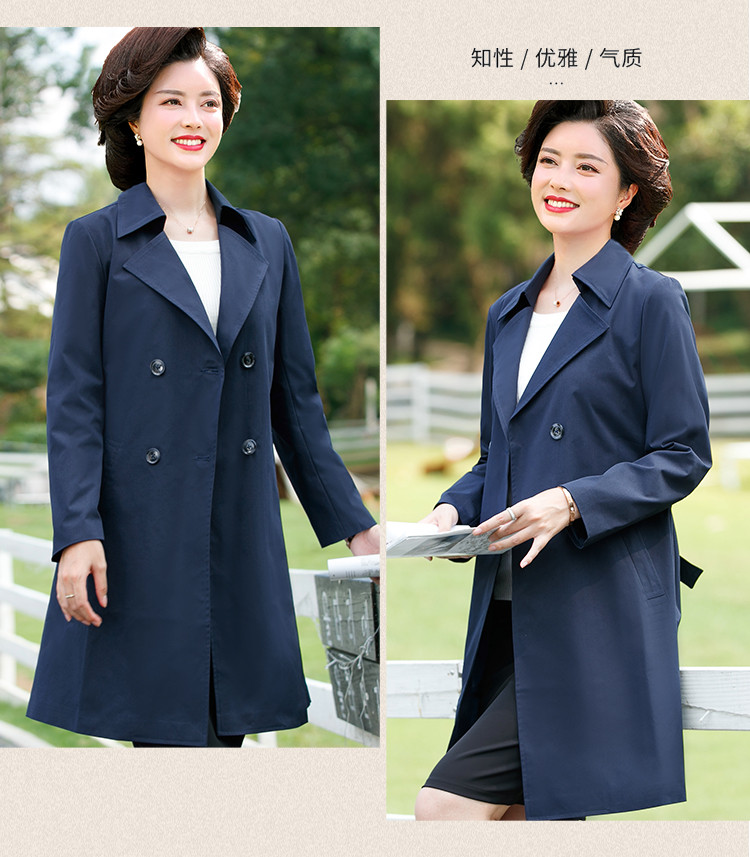中年妈妈装春秋中长款女式风衣中老年女装春秋双排扣系带外套