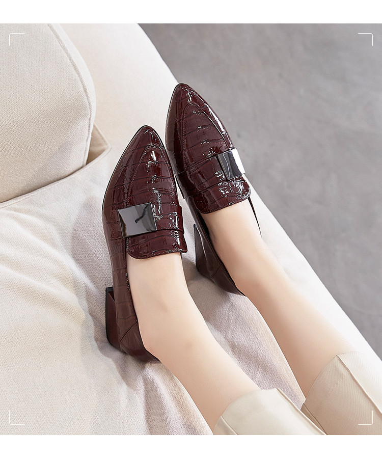 牛漆皮|2020秋季新款真皮女鞋深口粗跟小皮鞋尖头职业女士单鞋