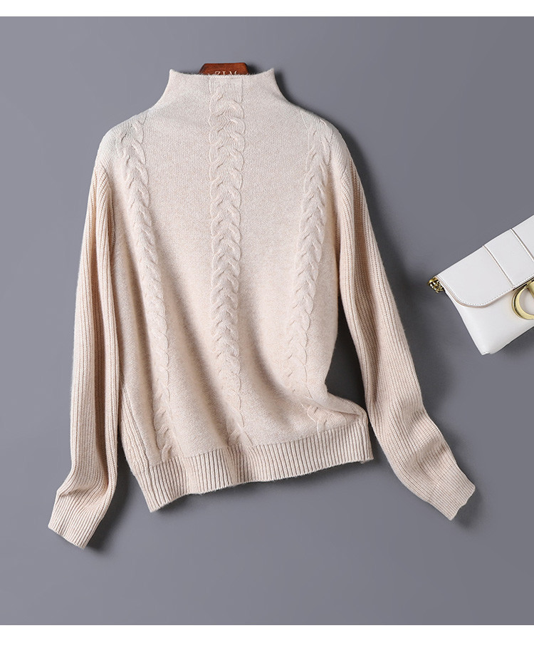 7针绞花元宝针26支高领女式保暖针织羊毛衫毛衣