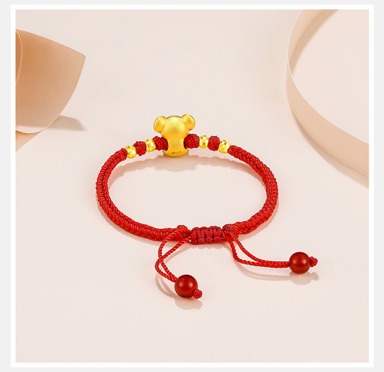 3d硬金黄金手链女十二生肖萌鼠手绳