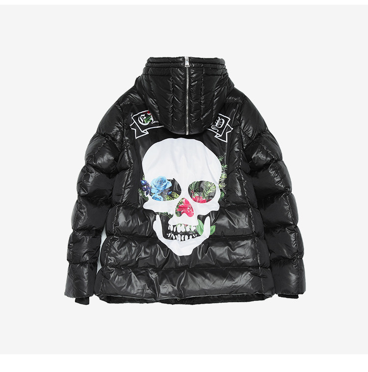 女士骷髅头印花短款羽绒服外套