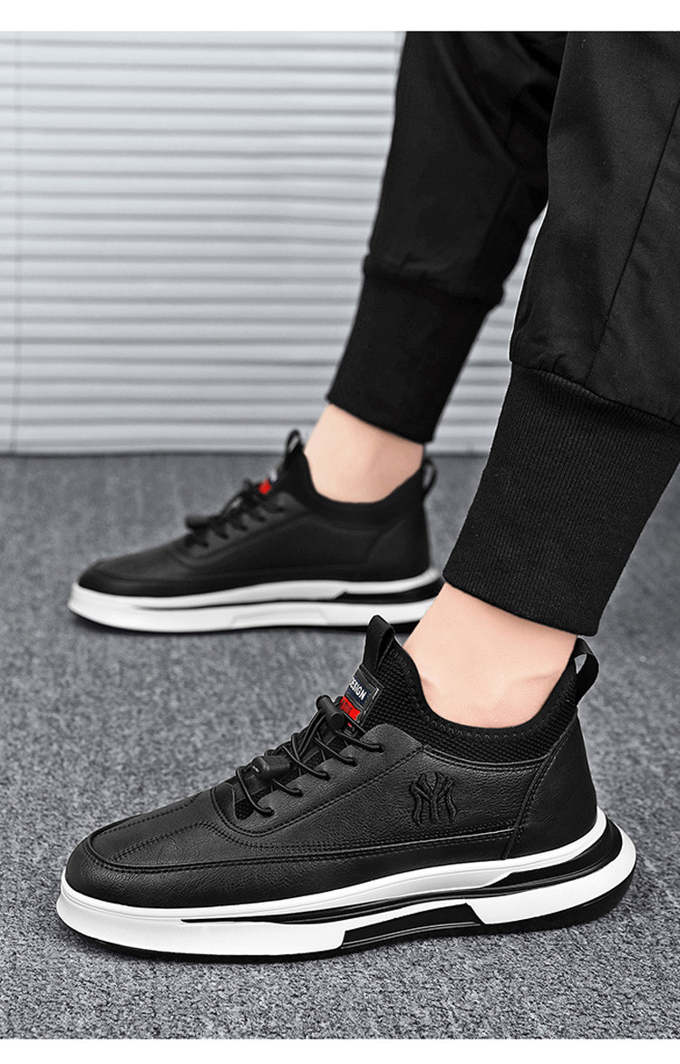 潮牌百搭休闲运动鞋男2020秋新款男鞋韩版百搭黑色小皮鞋