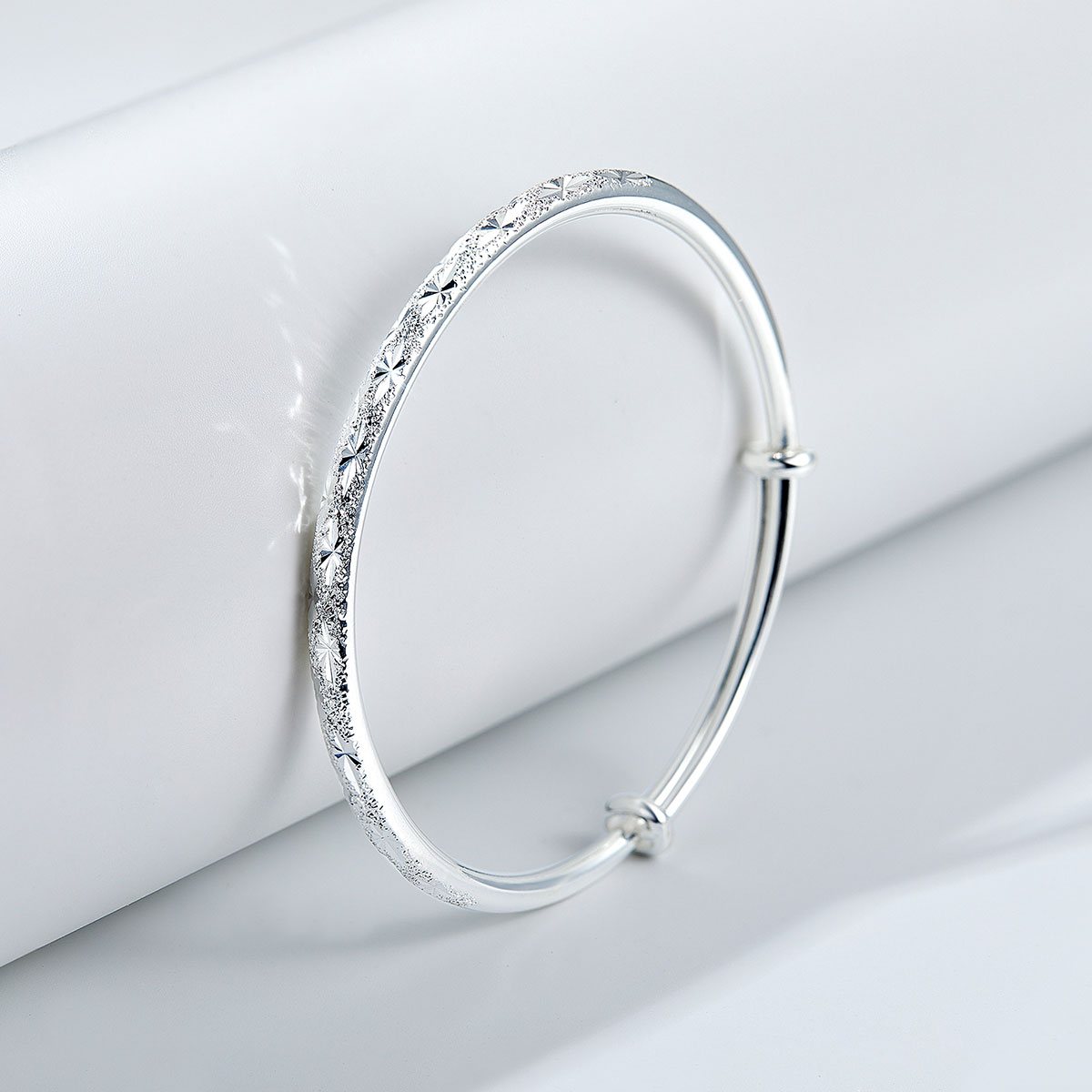 【特惠清仓】足银手镯女简约百搭拉伸磨砂银镯子银手镯女