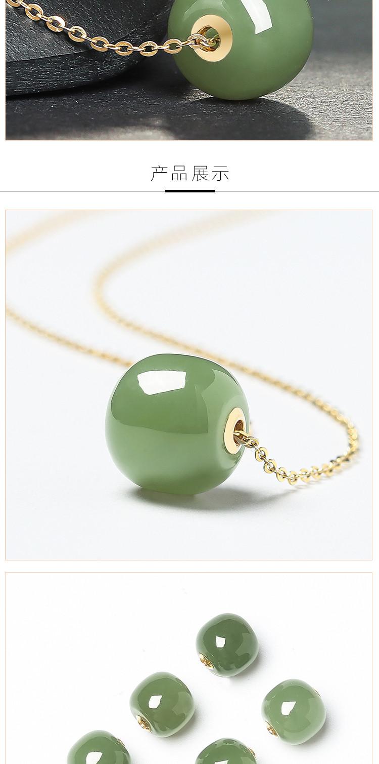 【年中特卖】18k金镶和田玉晴水深牛油果绿路路通玉吊坠