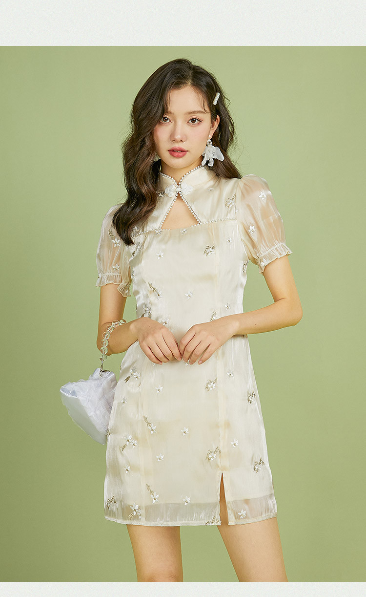 【民国风改良旗袍】侧开叉珍珠边领口气质连衣裙2021新款女夏