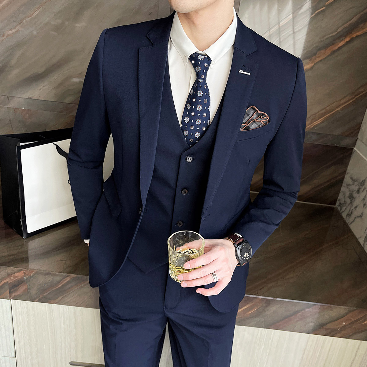 新郎西服套装男士三件套结婚礼服休闲商务正装帅气西装韩版修身