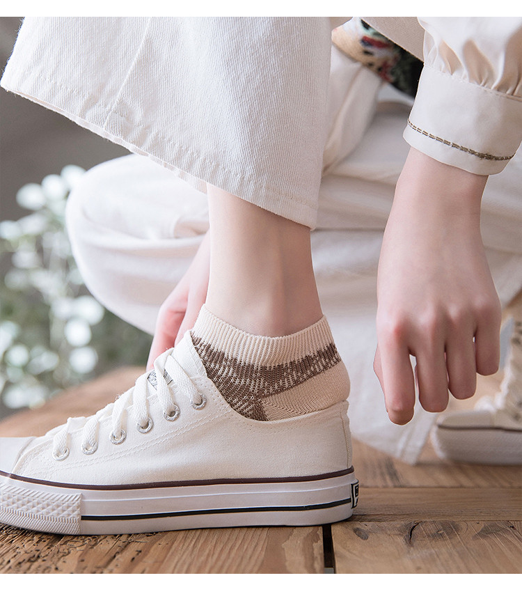 复古时尚5双装棉质女士袜子春秋薄款亲肤船袜碎花短袜子女