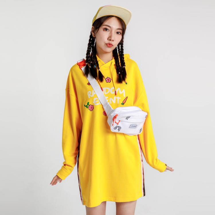 Puma X Rdet 女款纯棉保暖时尚印花长袖连帽连衣裙 In Yellow