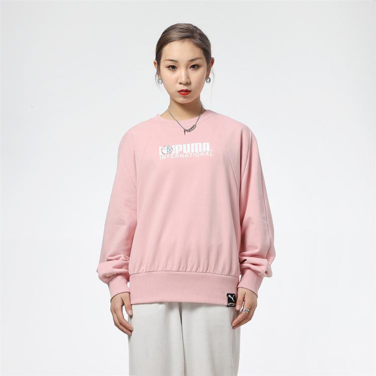 Puma 彪马 卫衣女圆领运动休闲印花宽松针织女装上衣套头衫 In Pink