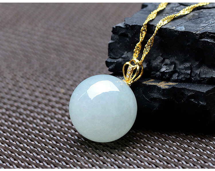 18k金钻石镶嵌13mm大颗粒蓝水翡翠a货圆珠吊坠/带证书