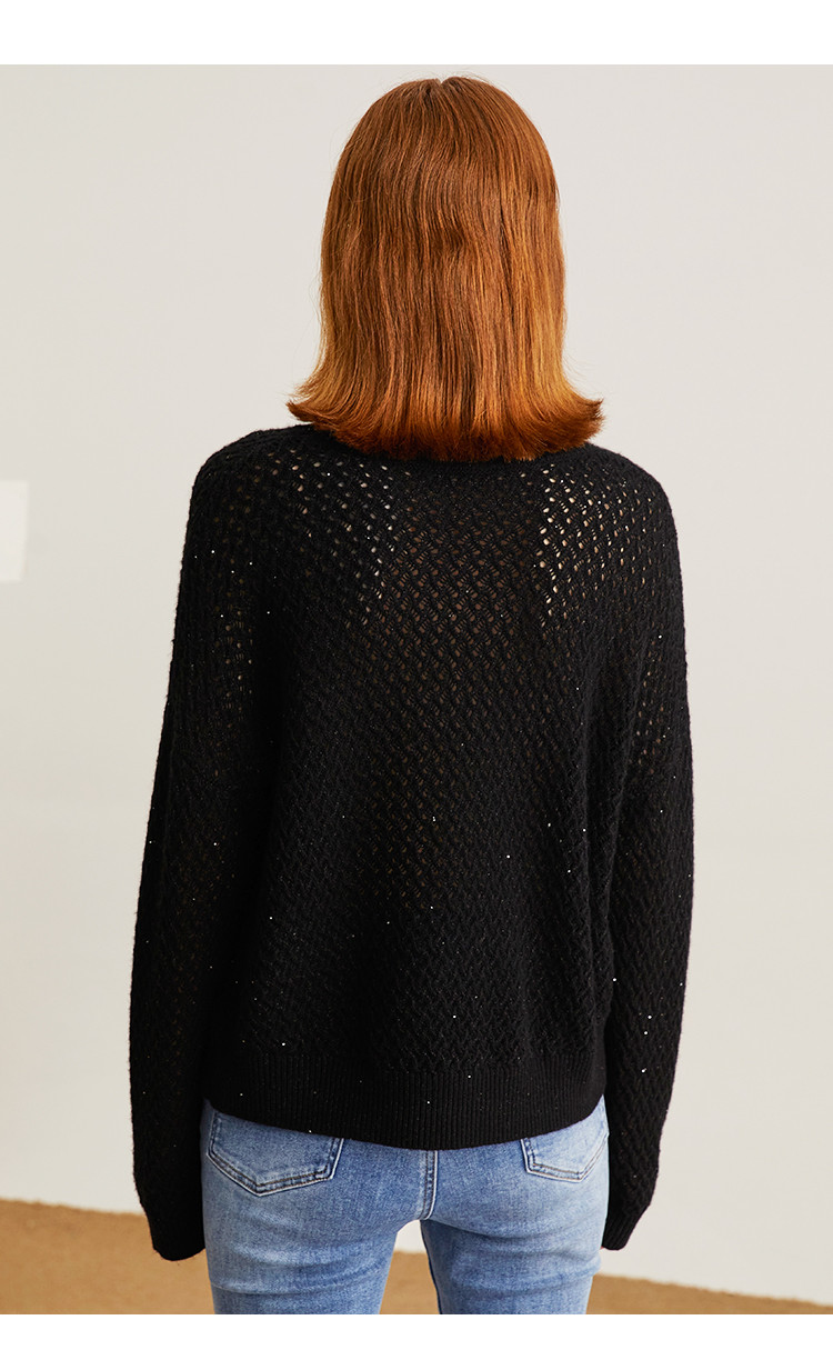 【2股26支】新款减龄气质百搭珠片纱镂空花型针织毛衣绵羊毛衫