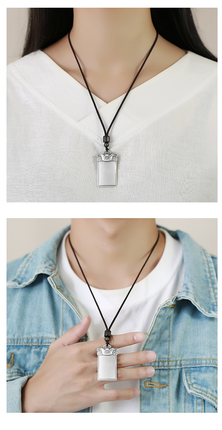 999纯银男女吊坠简约百搭元宝铜钱无事牌双面吊坠男士足银吊坠