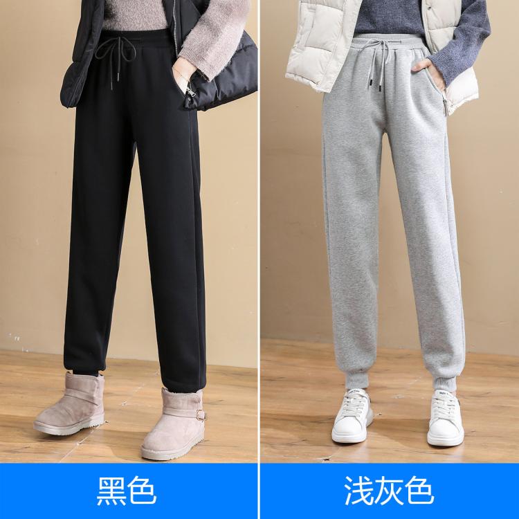 真维斯 加绒裤子女式仿羊羔绒保暖休闲运动裤卫裤女士哈伦裤舒适长裤