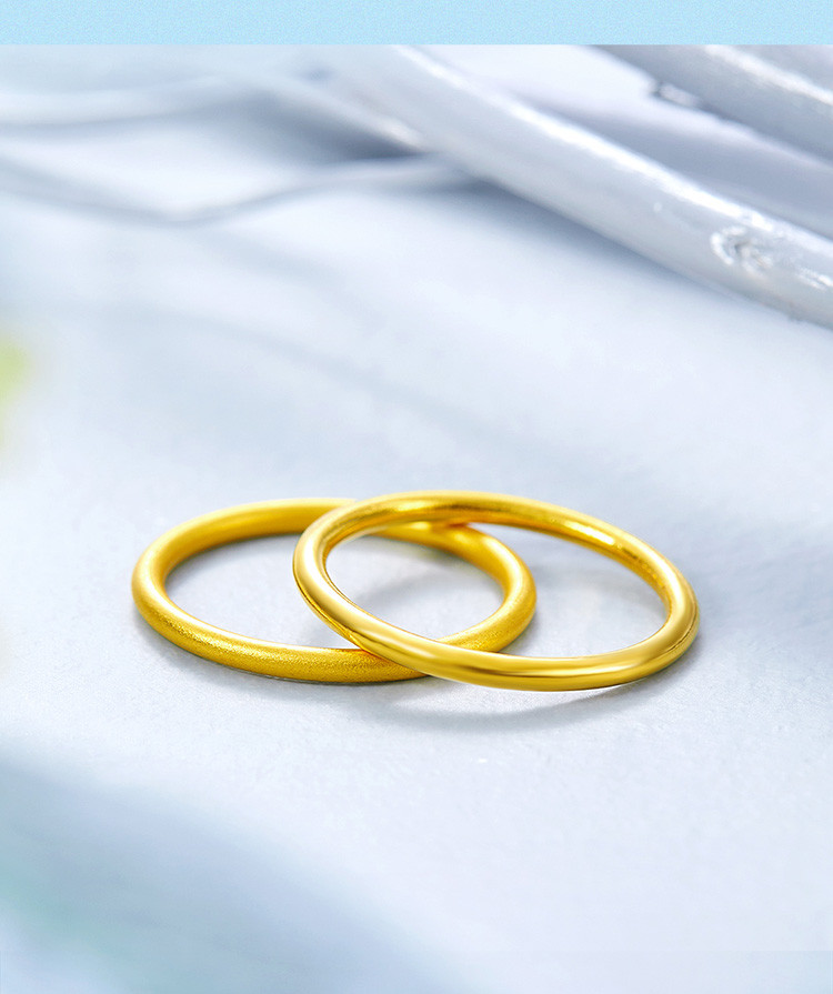 足金999素圈黄金戒指百搭款叠戴戒素戒男女款对戒光面磨砂可选